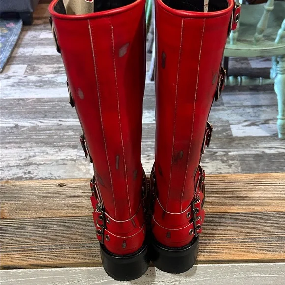 Steve Madden Red Combat Boots with Buckles - Picture 4 of 7